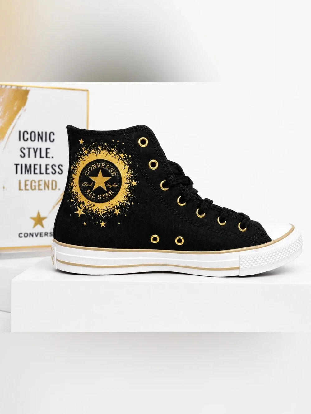 ✨ NEW IN BOX – Converse Chuck Taylor All Star Hi Black & Gold-Size 6.5Y✨